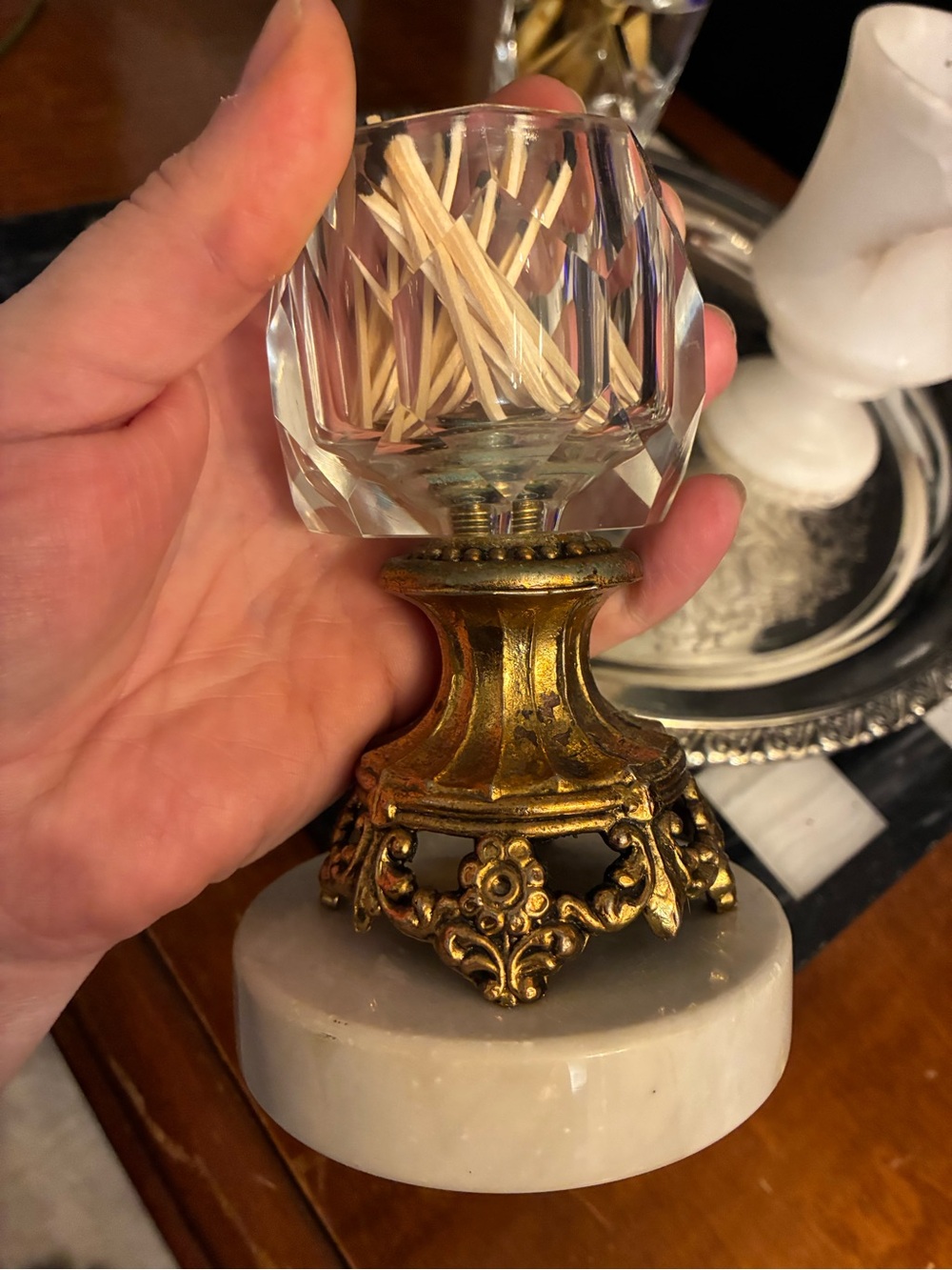 Vintage Crystal Mini Compote Pedestal Bowl Marble | Hollywood Regency Decor - Picture 4 of 7